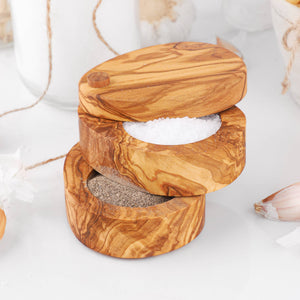 
                  
                    Handmade Olive Wood Salt & Pepper Cellar – Double Layer
                  
                